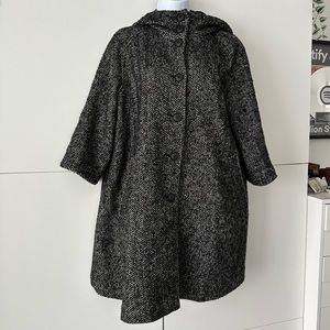 H&M Herringbone Black and White Cape-Like Button Down Wool Blend Swing Coat
